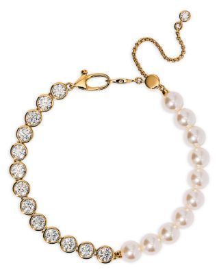 Cubic Zirconia & Imitation Pearl Under the Sea Adjustable Line Bracelet