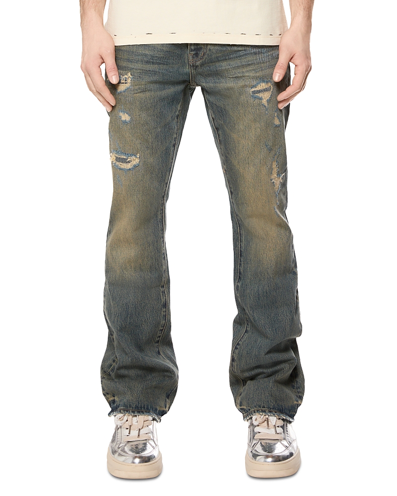 Purple Brand Quilted Destroy Bootcut Fit 34' Jeans in Medium Indigo
