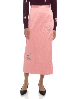 Textured Satin Pencil Midi Skirt