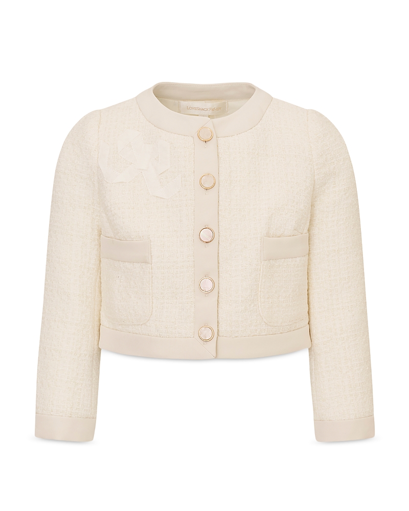 LoveShackFancy Girls' Mini Alphie Button Front Jacket - Big Kid