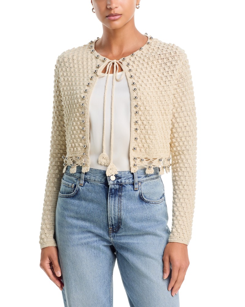 Rabanne Beaded Crochet Cardigan in Ecru Fluffy