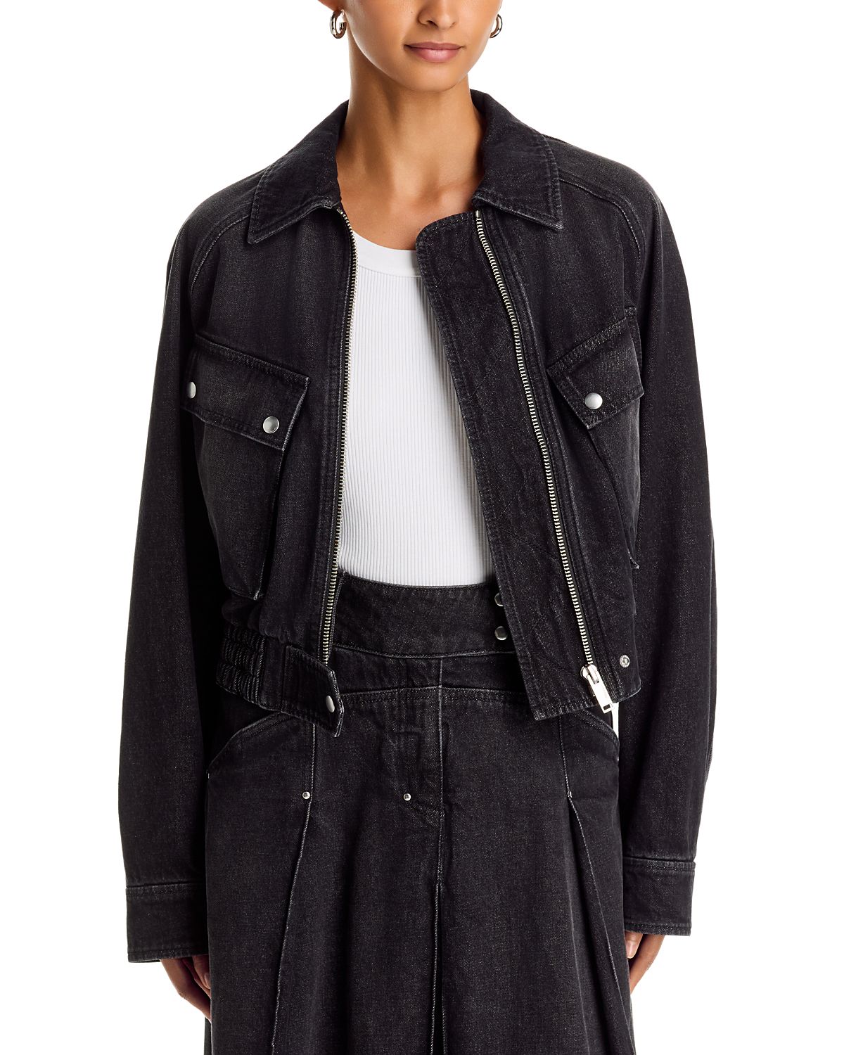 3.1 Phillip Lim Cropped Denim Bomber Jacket