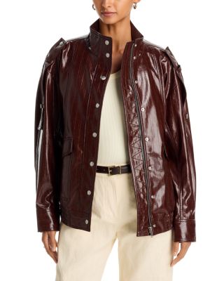 Textured Faux Leather Bomber Jacket