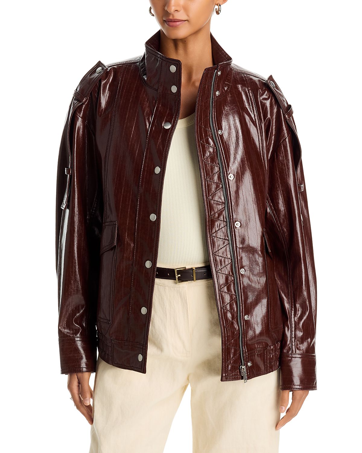 3.1 Phillip Lim Textured Faux Leather Bomber Jacket