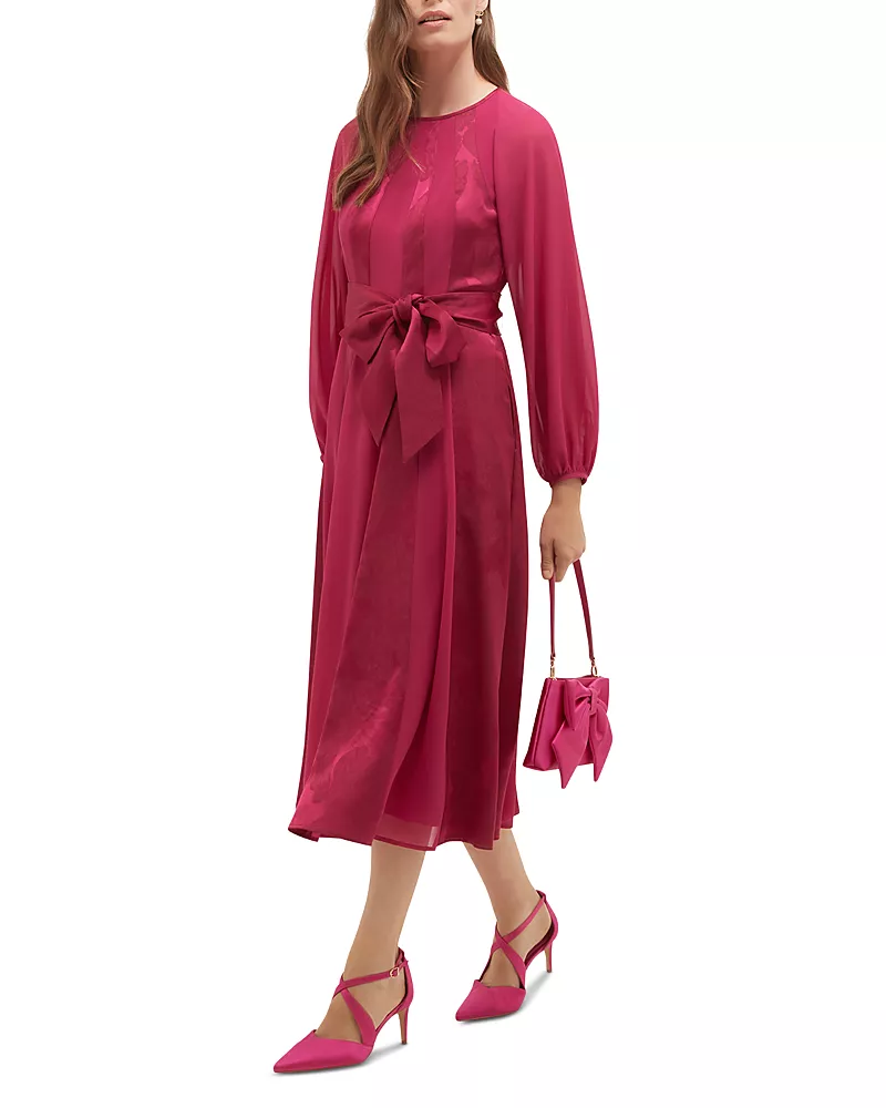Hobbs London Loren Jacquard Belted Midi Dress
