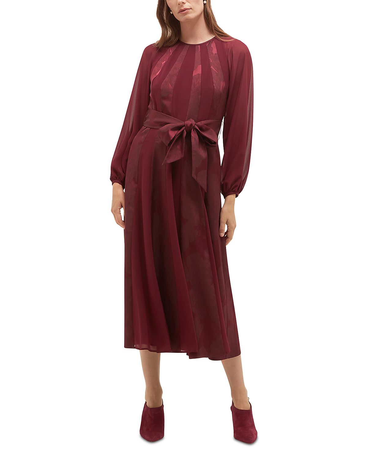 Hobbs London Loren Jacquard Belted Midi Dress