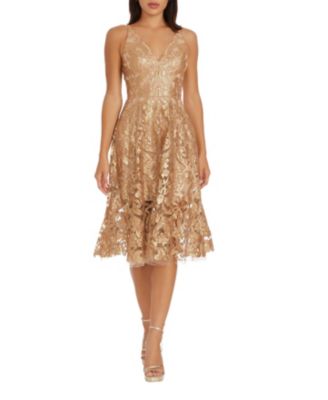 Blair Plunge V-Neck Sequin Lace Midi Dress