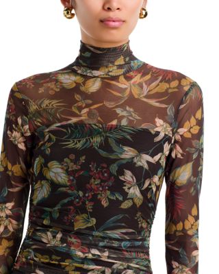 Gathered Mesh Turtleneck Mini Dress - Exclusive - thumbnail 3