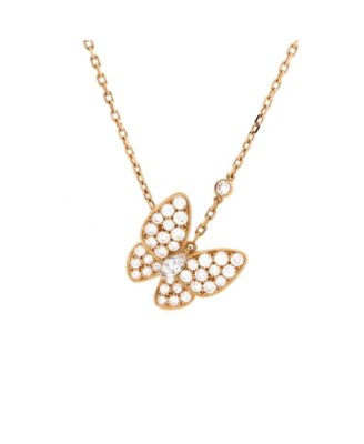  Two Butterfly Pendant Necklace 18K Gold with Diamonds, 16.25"