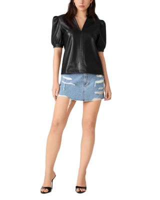 Cecila Faux Leather Puffed Sleeve Top - thumbnail 2