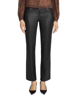 The Leather Mid Rise Ankle Cigarette Jeans in Black