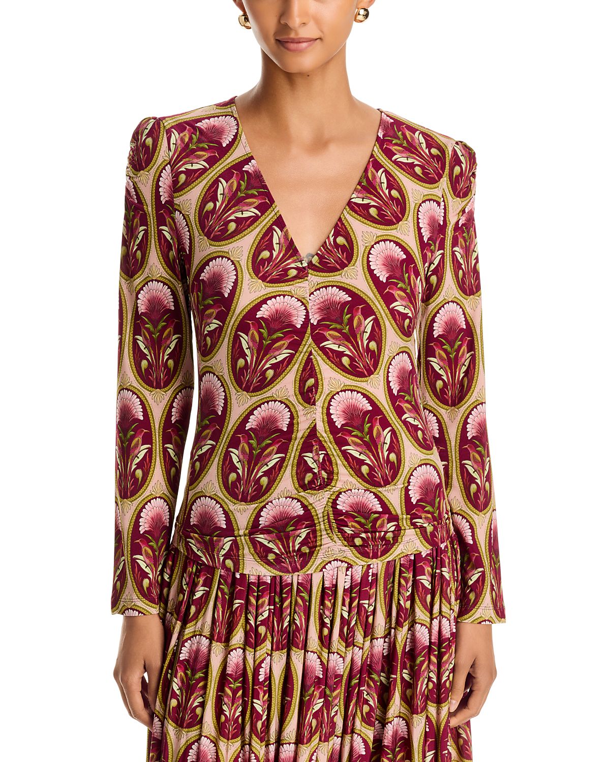 Farm Rio Garden Medal Print Long Sleeve Blouse