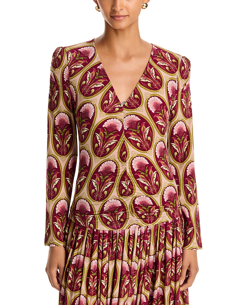 Farm Rio Garden Medal Print Long Sleeve Blouse