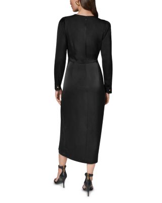 Satin Side-Ruched Cascade Ruffle Midi Dress - thumbnail 4
