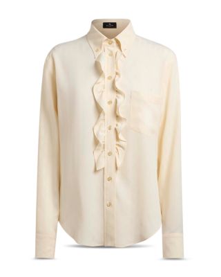 Ruffle Front Silk Shirt