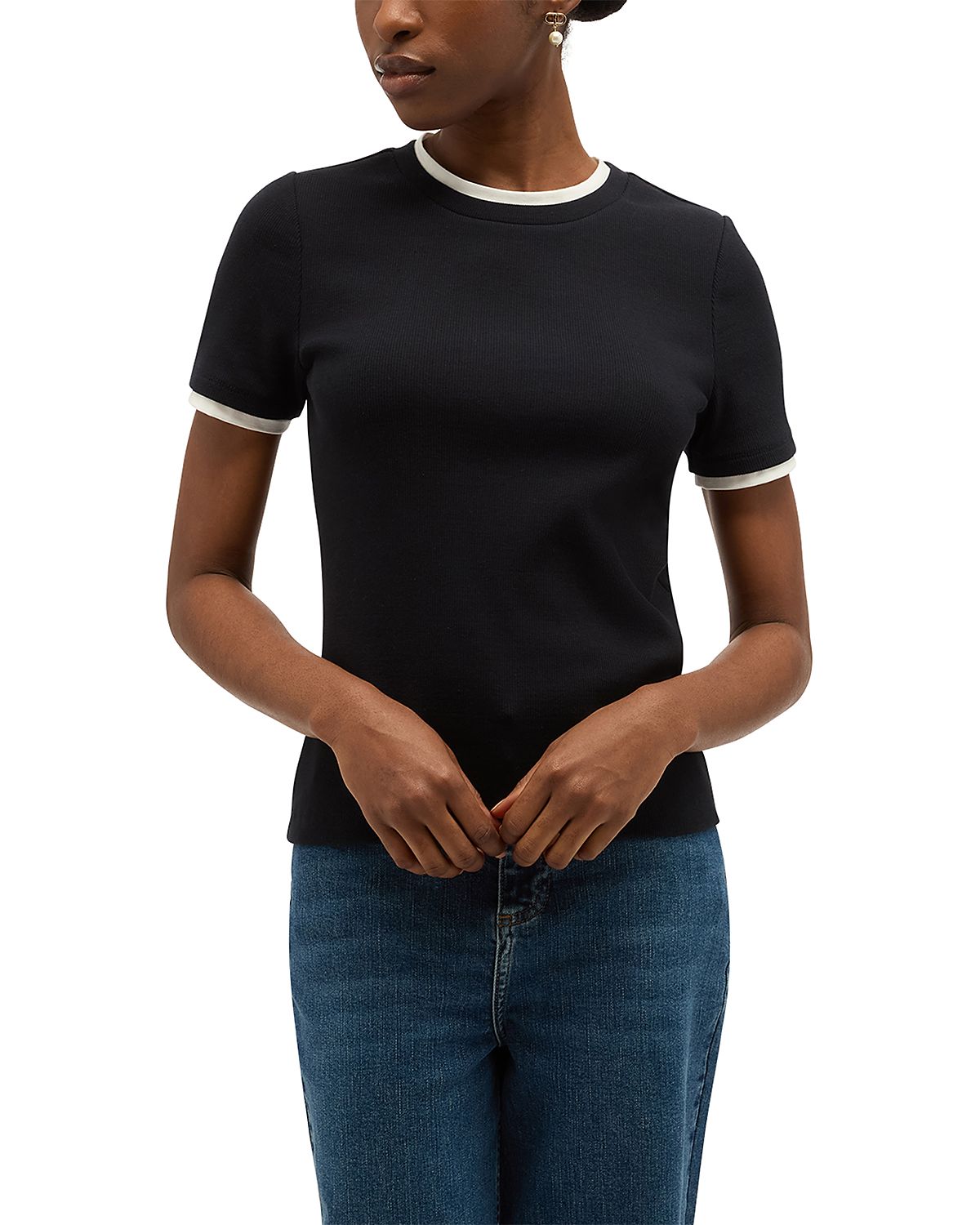 Hobbs London Kali Ribbed Cotton Stretch Top