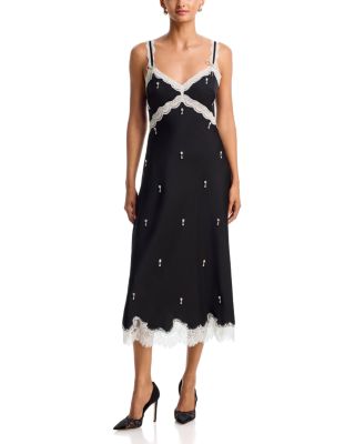 Lace Trim Crystal Embellished Slip Dress - Exclusive