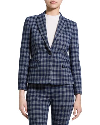 Check Print Single Button Blazer