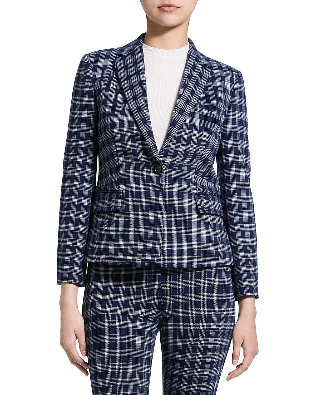 Theory Check Print Single Button Blazer