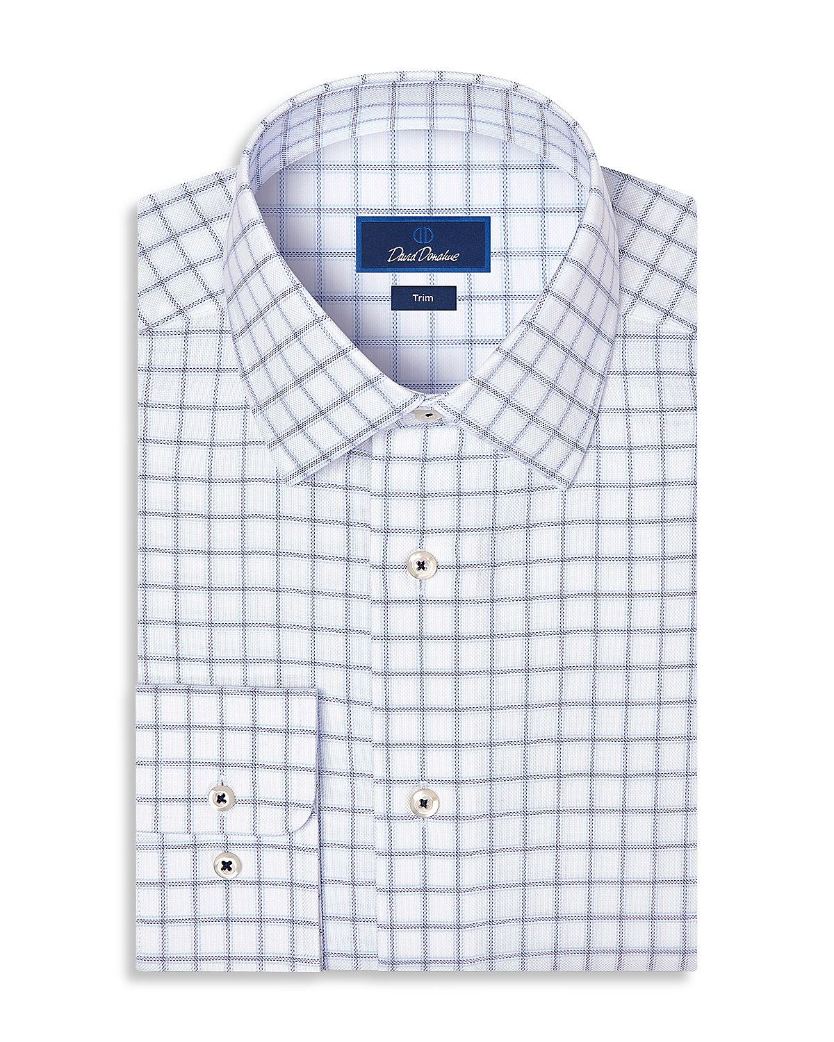 David Donahue Trim Fit Windowpane Cotton Check Dress Shirt