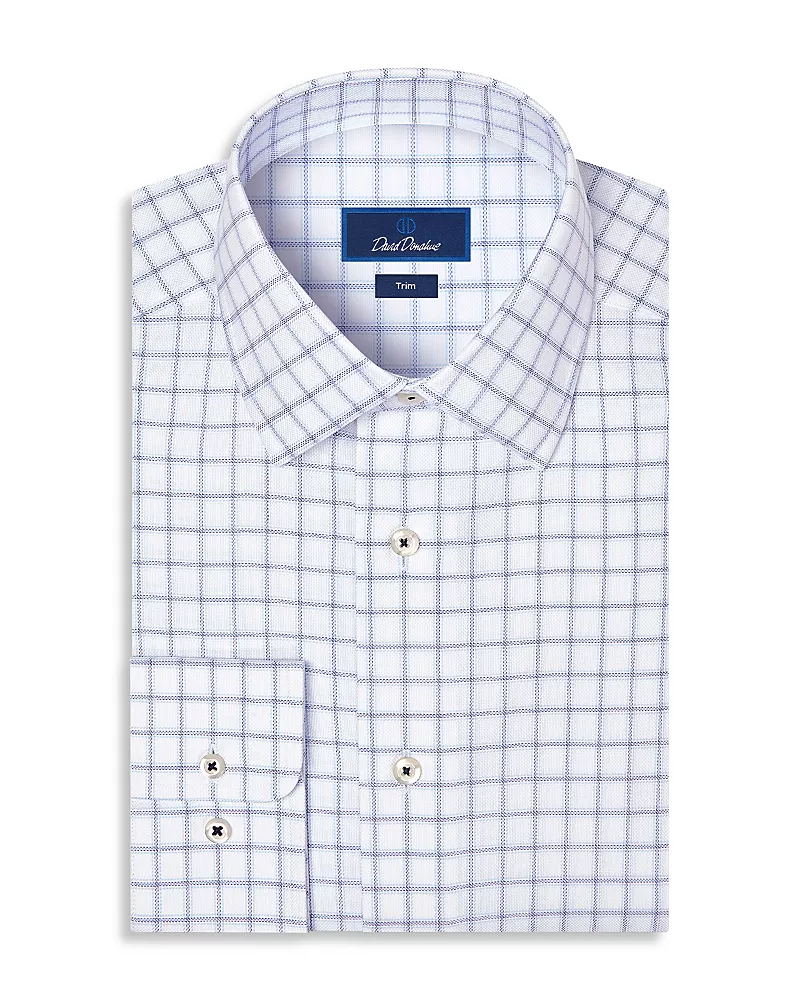 David Donahue Trim Fit Windowpane Cotton Check Dress Shirt