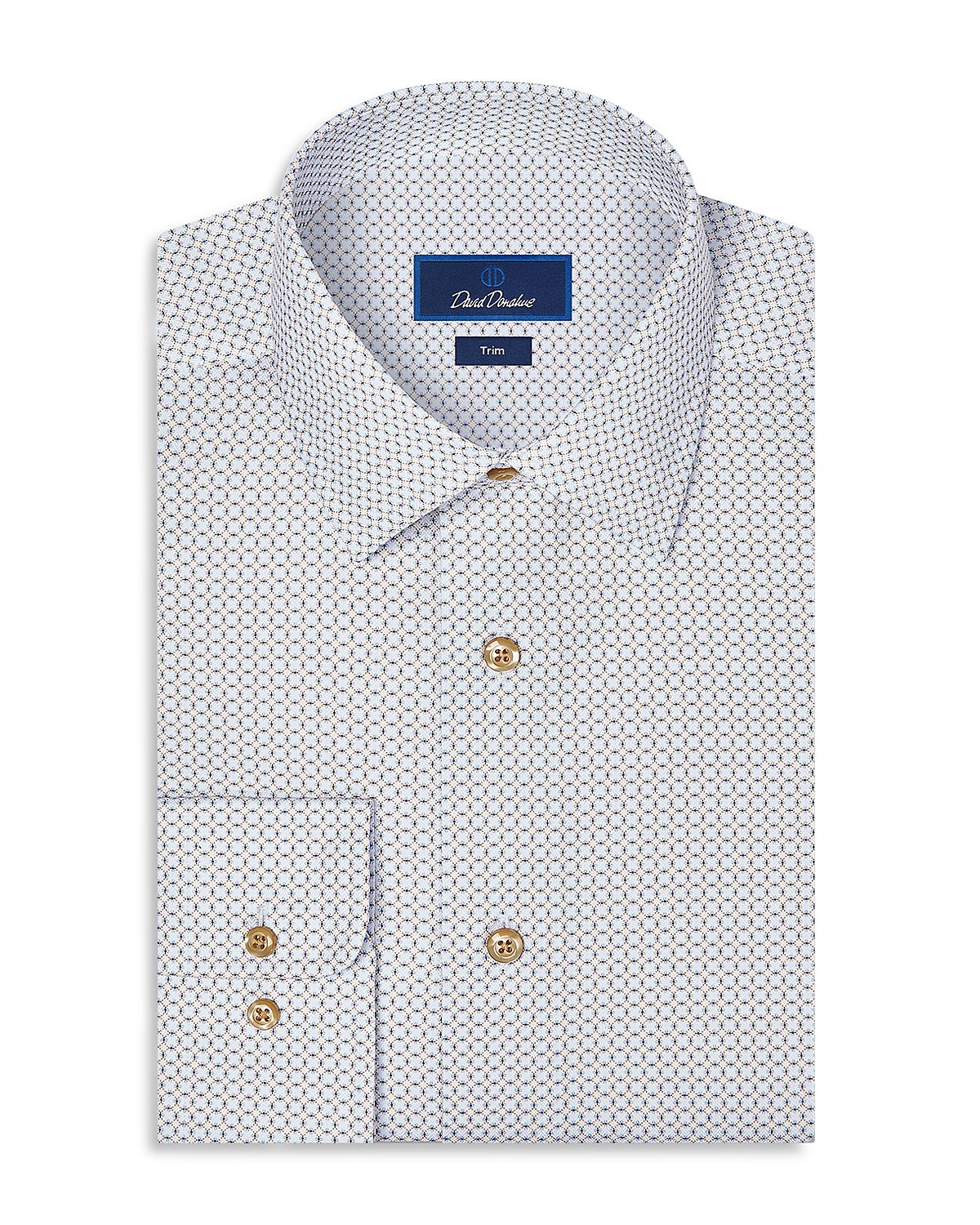 David Donahue Trim Fit Geometric Print Cotton Dress Shirt