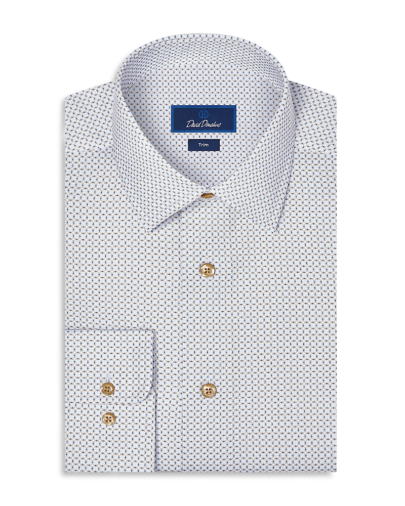 David Donahue Trim Fit Geometric Print Cotton Dress Shirt