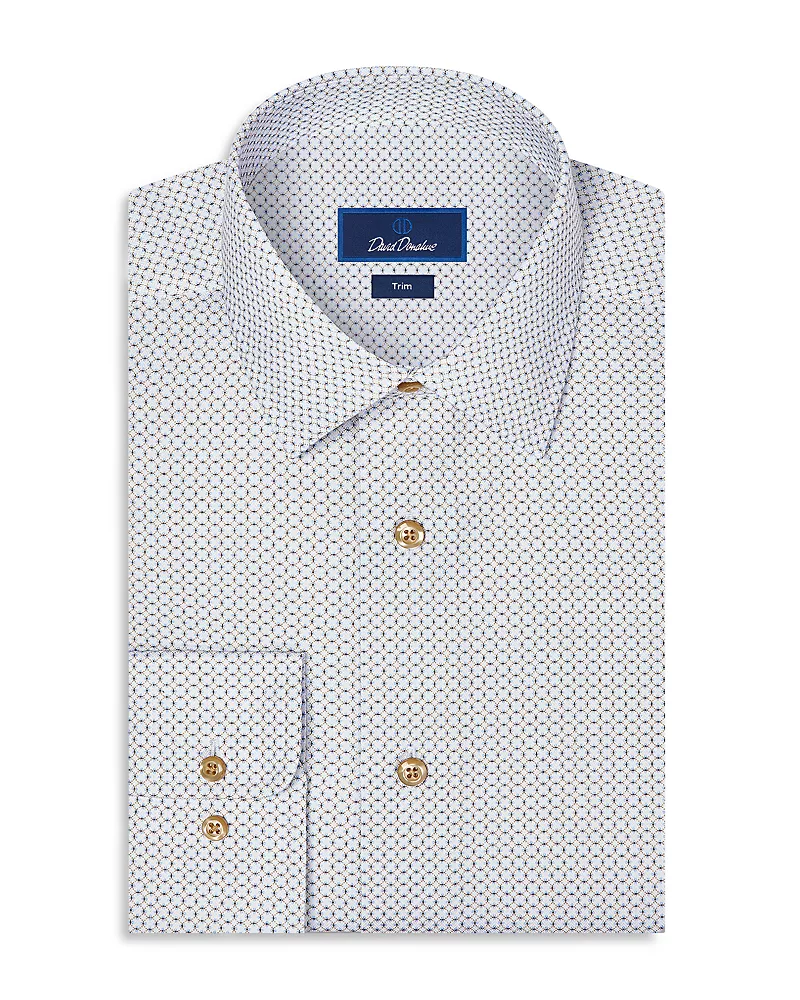 David Donahue Trim Fit Geometric Print Cotton Dress Shirt
