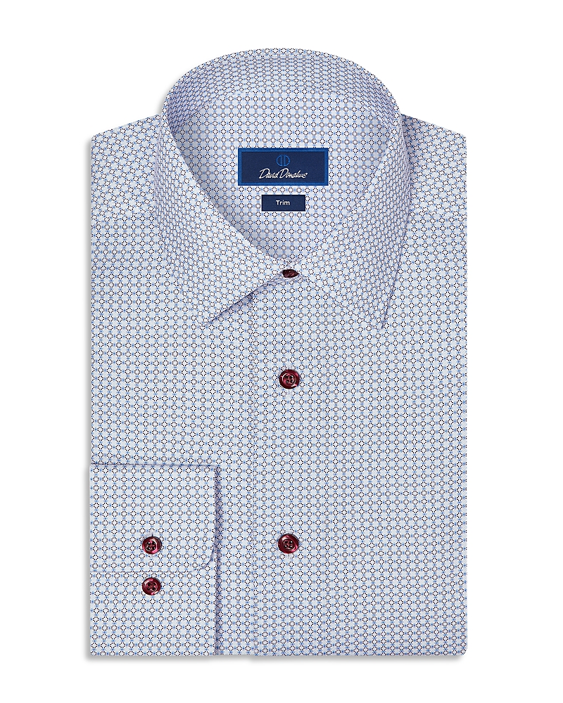 David Donahue Trim Fit Geometric Print Cotton Dress Shirt