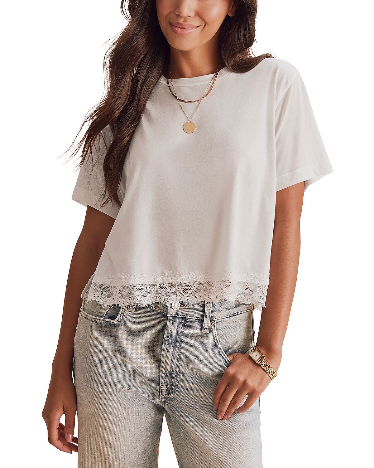 Splendid Lainey Lace Trim Short Sleeve Tee