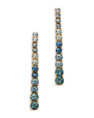 Montana Sapphire Ombre Linear Drop Earrings in 14K Yellow Gold, 3.12 tcw