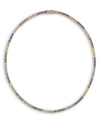 Montana Sapphire Ombre Choker Tennis Necklace in 14K Yellow Gold, 10.75 tcw