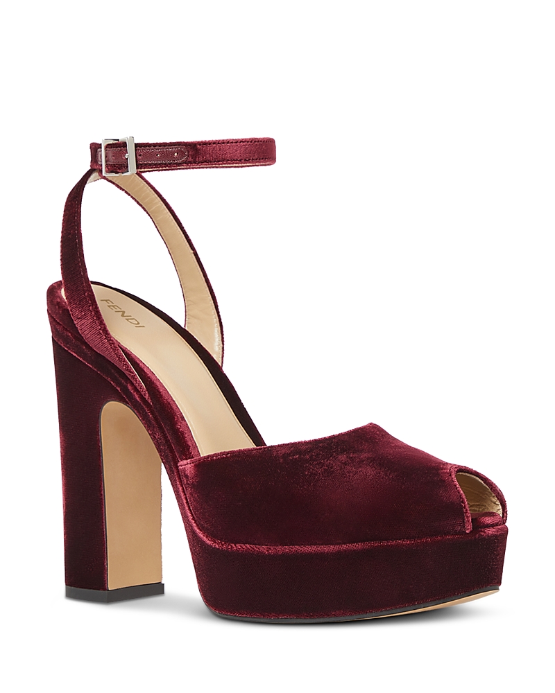 Fendi Women's After 9 Velvet Peep Toe Platform Sandals