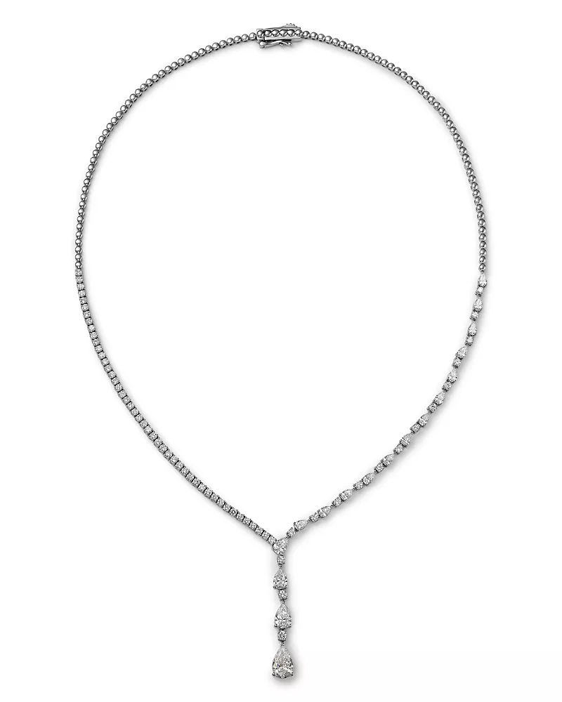 Bloomingdale's Fine Collection Luxe Collection Certified Lab Grown Diamond Pear & Round Drop Lariat Necklace in 14K White Gold, 5.0 tcw