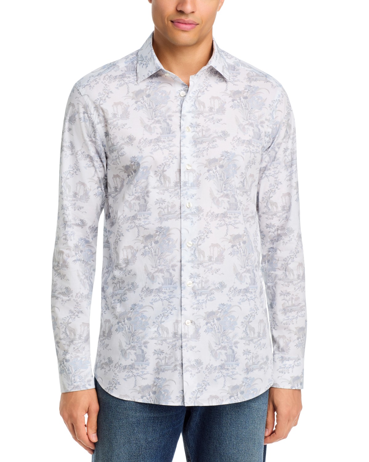 Etro Garden Print Cotton Blend Shirt in Stampa F.Do Bianco