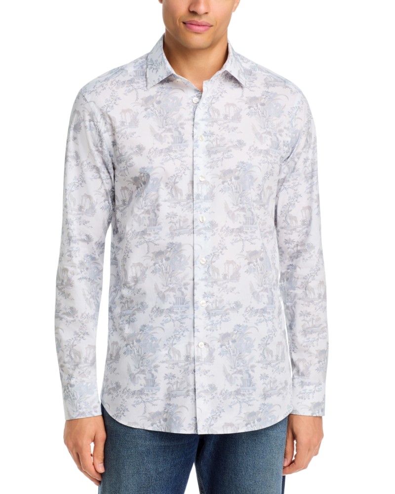 Etro Garden Print Cotton Blend Shirt in Stampa F.Do Bianco