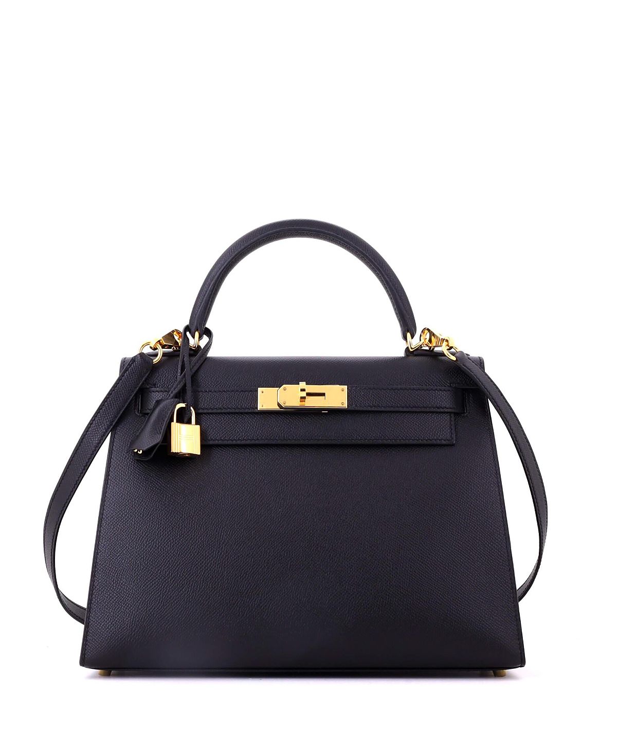 Pre-Owned HERMES Kelly 28 Handbag Black Epsom with Gold Hardware