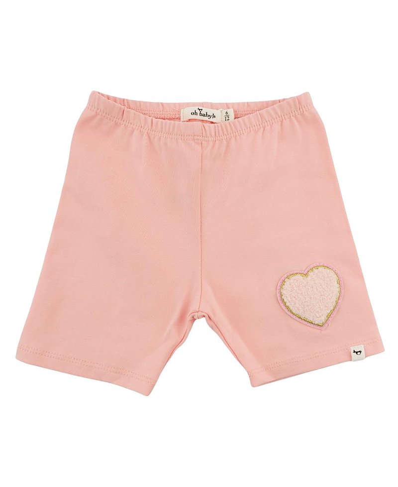 oh baby! Girls' Heart Lt Pink Patch Jersey Biker Short - Baby, Little Kid