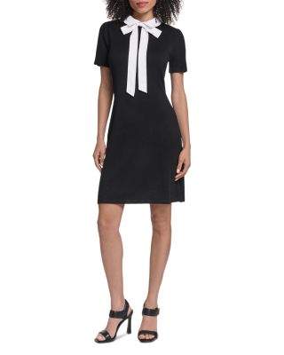 Karl Lagerfeld Paris Contrast Collar Bow Tie A Line Dress