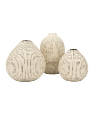  Round Stoneware Vases with Polka Dot Finish, Set of 3