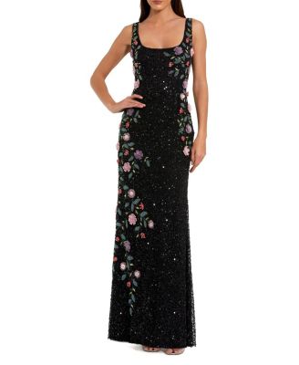 Mac Duggal Petite Floral Beaded Scoop Neck Sleeveless Gown