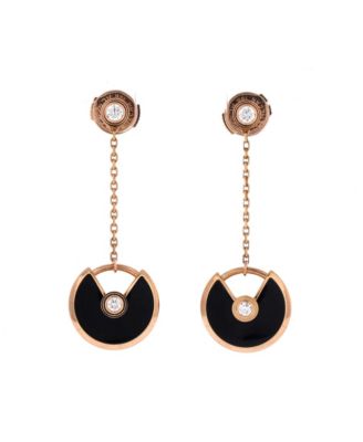  XS Amulette de Cartier Drop Dangle Earrings 18K Rose Gold with Diamond and Onyx