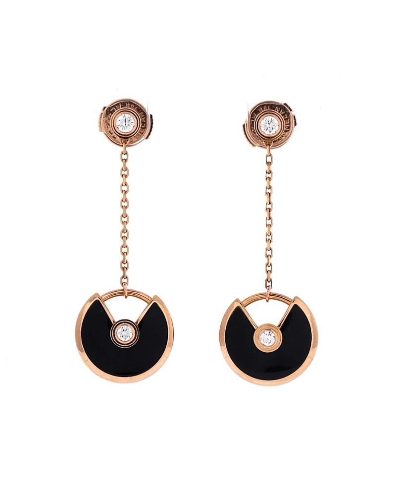 Pre-Owned Cartier Xs Amulette de Cartier Drop Dangle Earrings 18K Rose Gold with Diamond and Onyx