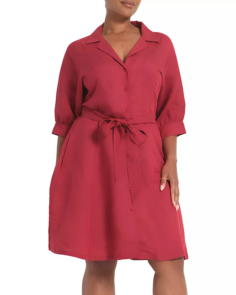 Estelle Plus The Maribel Tie Waist Shirt Dress