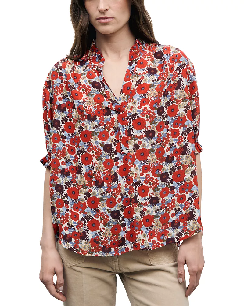 Gerard Darel Liv Printed Elbow Sleeve Blouse