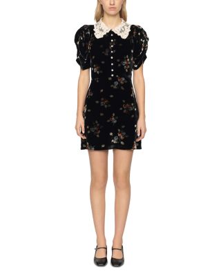 black velvet puff sleeve mini dress Sea Leda | Print/Black/Floral | Size 10 The structured design sculpts