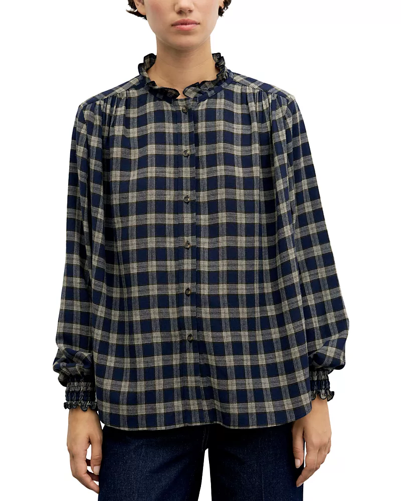 Gerard Darel Lotte Printed Ruffle Trim Blouse