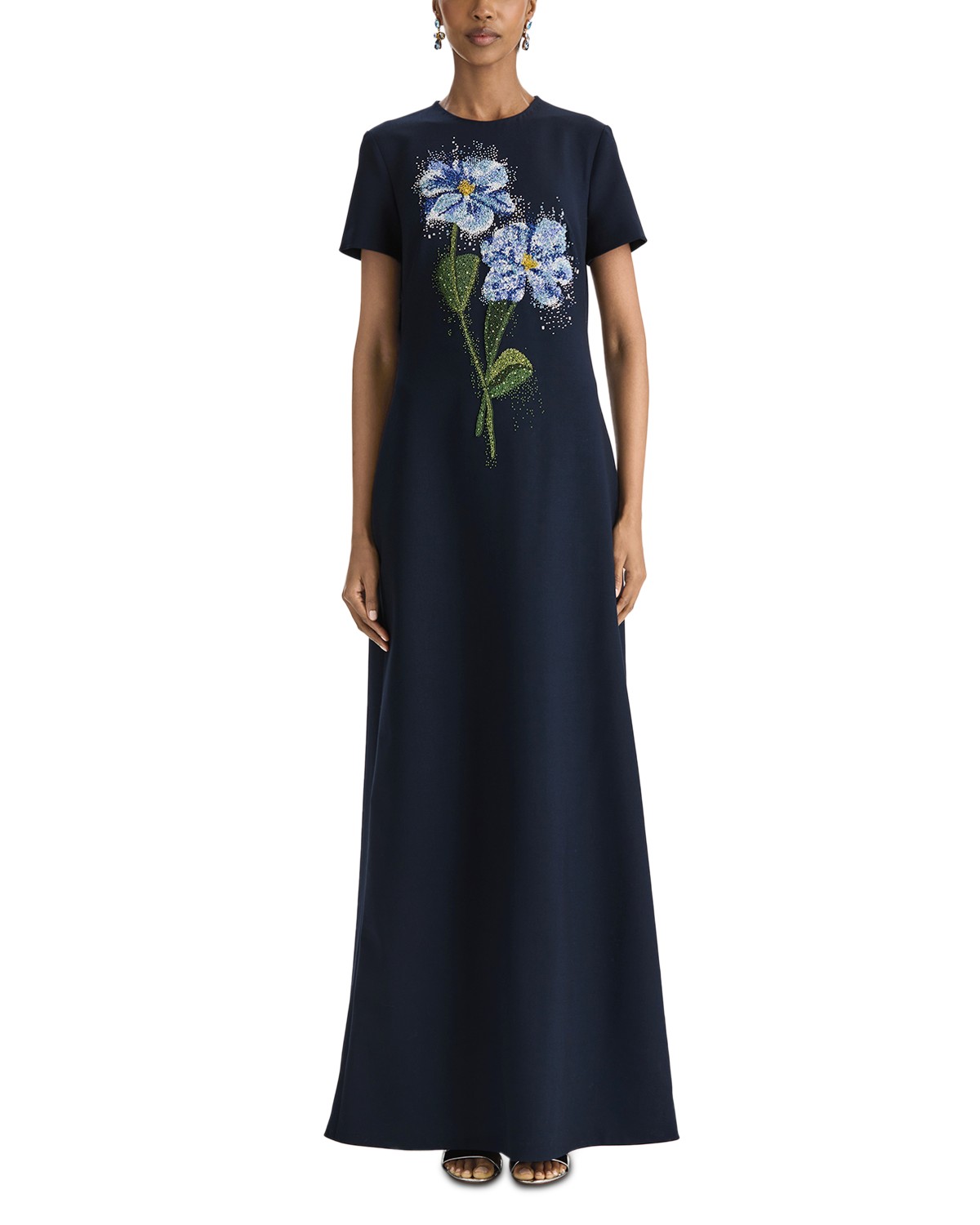 Short Sleeve Beaded Chine Floral Embellished Caftan