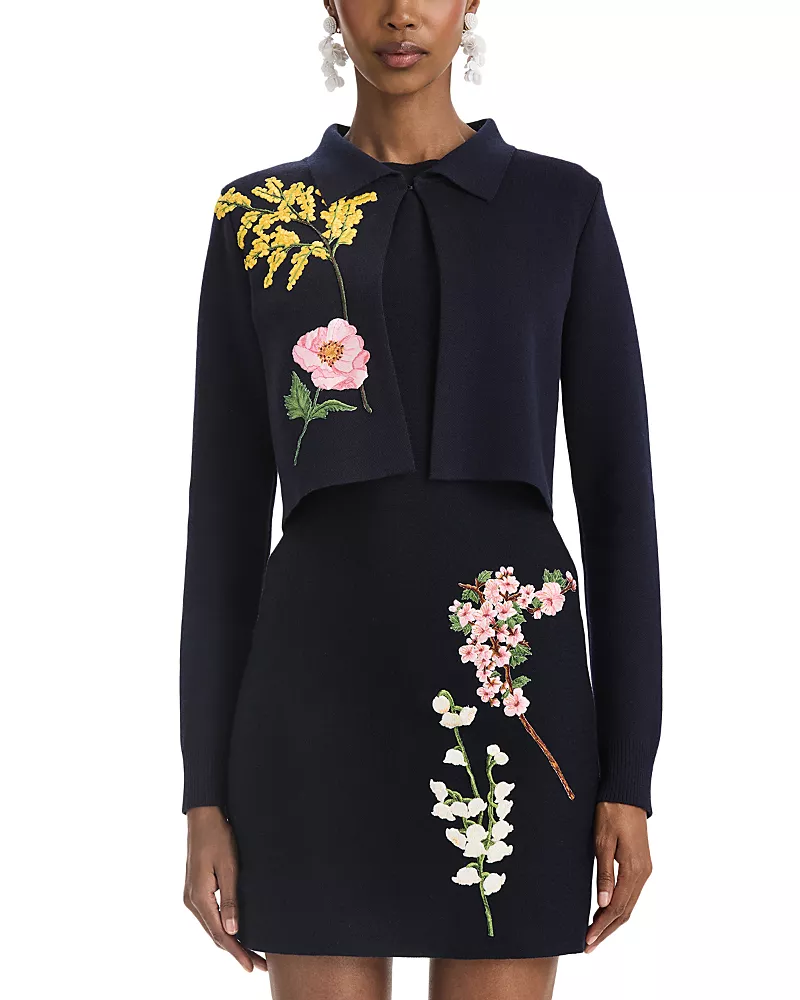Oscar de la Renta Wool Embroidered Knit Jacket