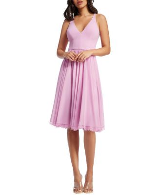 Alicia V-Neck Lace Trim Midi Dress
